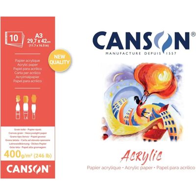 CANSON Acryltekenpapier Blok - 297x420 mm, 400 g/m², 10 vellen CANSON Acryltekenpapier Blok - 297x420 mm, 400 g/m², 10 vellen