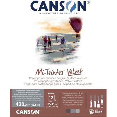 Canson Mi-Teintes Velvet Pad - Grautöne - 430gsm - 12 Blätter - 32 x 41cm Canson Mi-Teintes Velvet Pad - Grautöne - 430gsm - 12 Blätter - 32 x 41cm