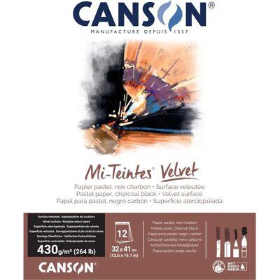 Canson Mi-Teintes Velvet Pad - Charcoal Black - 430gsm - 12 sheets - 32 x 41cm - Pad Canson Mi-Teintes Velvet Pad - Charcoal Black - 430gsm - 12 sheets - 32 x 41cm - Pad