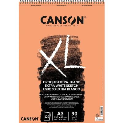 Canson XL Extra White A3 Sketchbook - 120 Sheets, Spiral, 90g/m2 Canson XL Extra White A3 Sketchbook - 120 Sheets, Spiral, 90g/m2