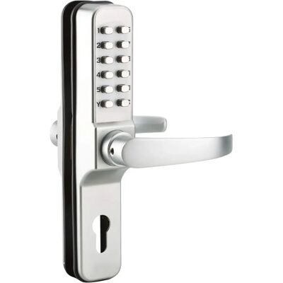 Serrure à combinaison haute sécurité chromée avec poignée double - Type de porte - Publicité Serrure à combinaison haute sécurité chromée avec poignée double - Type de porte - Publicité