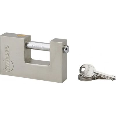 Cadenas à clé monobloc Thirard Land 90 mm - Sûreté renforcée - Publicité Cadenas à clé monobloc Thirard Land 90 mm - Sûreté renforcée - Publicité