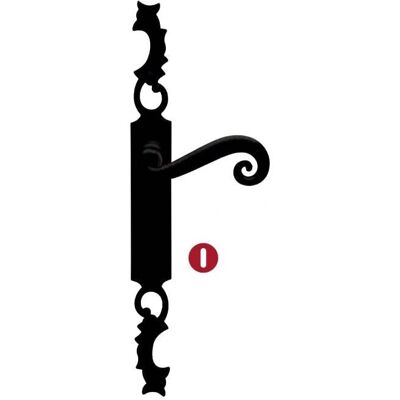 Poignée de porte à double plaque Bouvet - Serrure en L - Fer noir - Rustique - Publicité Poignée de porte à double plaque Bouvet - Serrure en L - Fer noir - Rustique - Publicité