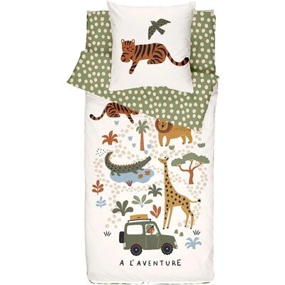Parure de lit enfant Jungle Bleu Calin - Coton, 3 pièces - Publicité Parure de lit enfant Jungle Bleu Calin - Coton, 3 pièces - Publicité
