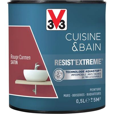 V33 - Cuisine et Bain - 3 x 0,5 L - Rouge Carmen - Paint - Publicité V33 - Cuisine et Bain - 3 x 0,5 L - Rouge Carmen - Paint - Publicité