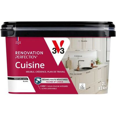 Peinture de rénovation cuisine V33 Satin Blanc - 2L - Publicité Peinture de rénovation cuisine V33 Satin Blanc - 2L - Publicité