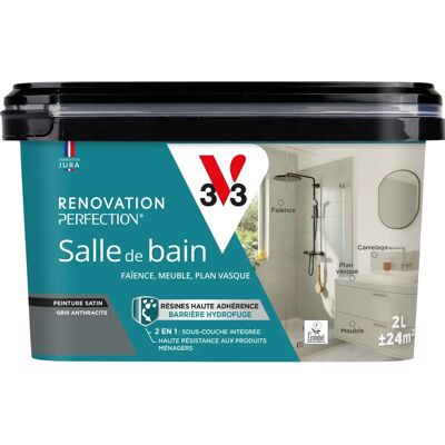 V33 Rénovation Perfection Salle de Bain Gris Anthracite Satin 2L - Publicité V33 Rénovation Perfection Salle de Bain Gris Anthracite Satin 2L - Publicité