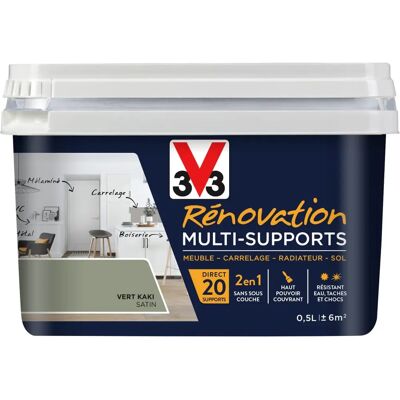 Peinture V33 Rénovation Multi-Supports - Vert kaki - 0,5L - Publicité Peinture V33 Rénovation Multi-Supports - Vert kaki - 0,5L - Publicité