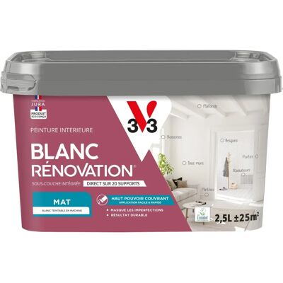 V33 123241 Peinture mur et plafond blanche - Mate - 2,5L V33 123241 Peinture mur et plafond blanche - Mate - 2,5L