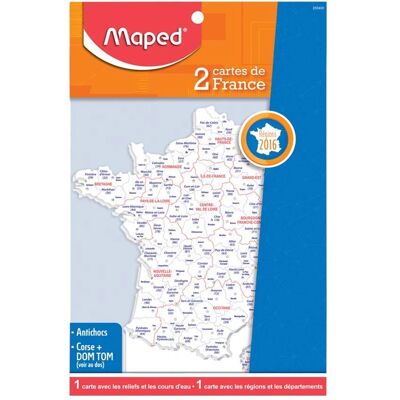 Carte de France Maped - Régions, Départements, Reliefs - Publicité Carte de France Maped - Régions, Départements, Reliefs - Publicité