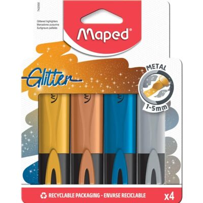 Maped Metallische Textmarker - 4 Farben, Wasserbasierte Tinte - Set à 3 Maped Metallische Textmarker - 4 Farben, Wasserbasierte Tinte - Set à 3