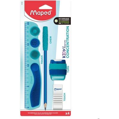 Ensemble Kidy Learn de Maped - Crayon, Gomme, Règle, Taille-crayon pour enfants - Publicité Ensemble Kidy Learn de Maped - Crayon, Gomme, Règle, Taille-crayon pour enfants - Publicité