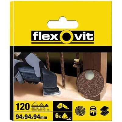 Flexovit Delta Haak & Lus Schuurpapier - 94mm Fijn - 120G - Verpakking van 6 Flexovit Delta Haak & Lus Schuurpapier - 94mm Fijn - 120G - Verpakking van 6