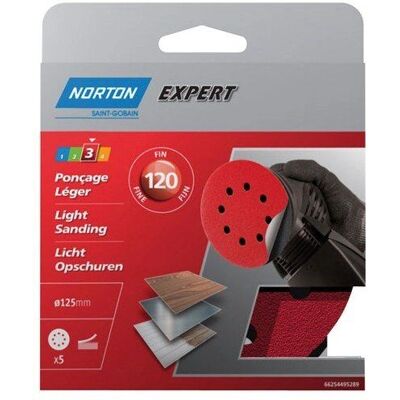 Disques abrasifs auto-adhésifs Norton 125mm - Lot de 5 - Grain 120 Disques abrasifs auto-adhésifs Norton 125mm - Lot de 5 - Grain 120