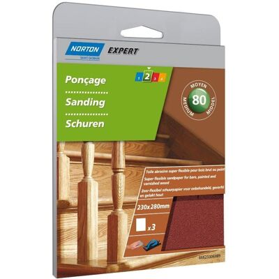 Ensemble de papier abrasif Norton - 230x280mm Grain 80 - Pour bois - Publicité Ensemble de papier abrasif Norton - 230x280mm Grain 80 - Pour bois - Publicité