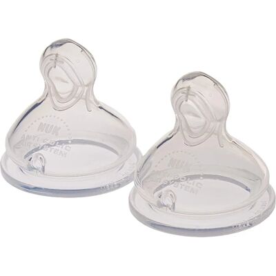 Biberon NUK 80603582 - Silicone sans BPA, 6-18 mois, Forme naturelle - Publicité Biberon NUK 80603582 - Silicone sans BPA, 6-18 mois, Forme naturelle - Publicité