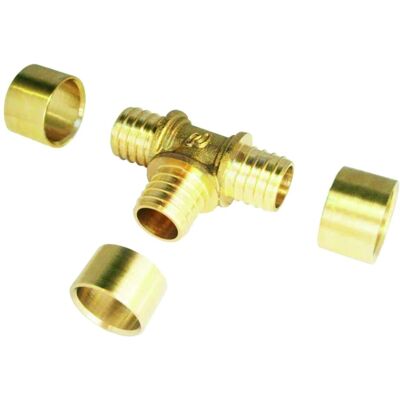 Raccord T en laiton BOUTTÉ pour tubes PER 16mm Raccord T en laiton BOUTTÉ pour tubes PER 16mm