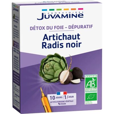 Juvamine Artichaut Radis Noir Détox - 10 Ampoules - Publicité Juvamine Artichaut Radis Noir Détox - 10 Ampoules - Publicité