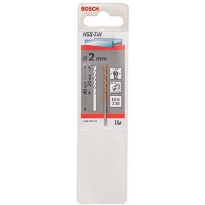 Bosch 2608596671 High-performance TiN-coated Steel Drill - 2mm x 49mm Bosch 2608596671 High-performance TiN-coated Steel Drill - 2mm x 49mm