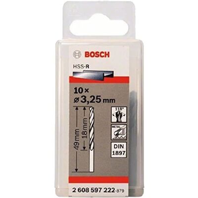 Bosch Kurzer Metallbohrer 3,25mm - 49mm Länge - DIN 1897 Bosch Kurzer Metallbohrer 3,25mm - 49mm Länge - DIN 1897