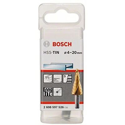 Bosch Broca Escalonada 4-20mm - Duradero Herramienta de Perforación HSS-TiN Bosch Broca Escalonada 4-20mm - Duradero Herramienta de Perforación HSS-TiN