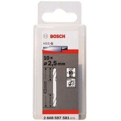 Broca Bosch - 2,5 mm de doble punta HSS para metales y plásticos Broca Bosch - 2,5 mm de doble punta HSS para metales y plásticos