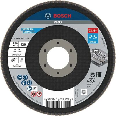 Disco a Lamelle BOSCH X571 per Metallo - 115mm, Grano 120, Angolo Disco a Lamelle BOSCH X571 per Metallo - 115mm, Grano 120, Angolo