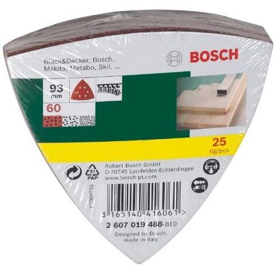 Bosch 2607019488 Delta Slipesandpapir med velcro, perforeret - 93mm Korn 60 - 25 stk Bosch 2607019488 Delta Slipesandpapir med velcro, perforeret - 93mm Korn 60 - 25 stk