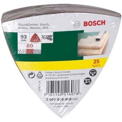 Bosch Modell 2607019489 - Delta Sandpapper Korn 80 - 25 st Bosch Modell 2607019489 - Delta Sandpapper Korn 80 - 25 st