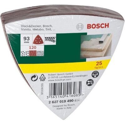 Bosch Delta sandpapir med velcro - 120 korn - 25 stk Bosch Delta sandpapir med velcro - 120 korn - 25 stk