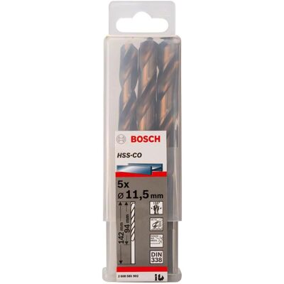 Mèche Bosch HSS 11,5 mm - Pack de 5 - Acier inoxydable, Modèle 2608585902 Mèche Bosch HSS 11,5 mm - Pack de 5 - Acier inoxydable, Modèle 2608585902