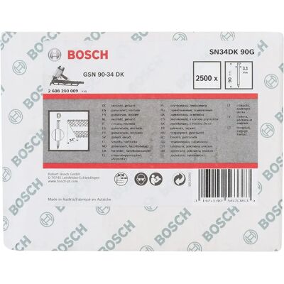 Bosch SN34DK 90G Galwanizowane gwoździe - 3,1x90mm, 2500 szt - Użytek wewnętrzny Bosch SN34DK 90G Galwanizowane gwoździe - 3,1x90mm, 2500 szt - Użytek wewnętrzny