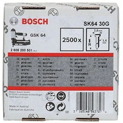 Bosch Model SK64 Cynkowe gwoździe - Użytek wewnętrzny - 50mm - 2500 sztuk Bosch Model SK64 Cynkowe gwoździe - Użytek wewnętrzny - 50mm - 2500 sztuk
