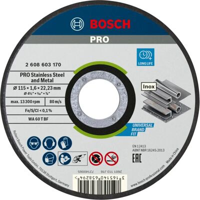 Bosch Outils Électriques BOSCH 2608603170 115 X 1,6 X 22,23MM DISQUE DE COUPE INOX - Disque de coupe - Publicité Bosch Outils Électriques BOSCH 2608603170 115 X 1,6 X 22,23MM DISQUE DE COUPE INOX - Disque de coupe - Publicité