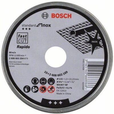 Disco de corte Bosch 2608603254 Inox - 115mm, Pack de 10 Disco de corte Bosch 2608603254 Inox - 115mm, Pack de 10