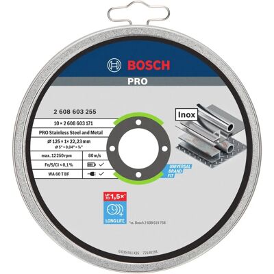 Discos de corte en acero inoxidable Bosch 125mm, 10 unidades Discos de corte en acero inoxidable Bosch 125mm, 10 unidades