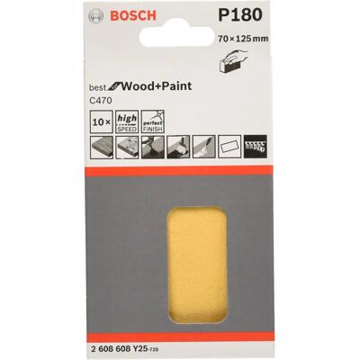 Bosch 2608608Y25 Schleifpapier Blätter - Körnung 180 - 125x70mm - 10 Stück Bosch 2608608Y25 Schleifpapier Blätter - Körnung 180 - 125x70mm - 10 Stück