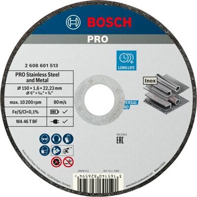 Bosch Edelstahl- und Metalltrennscheibe - Modell WA 46 T BF - 150mm, 1,6mm, 22,23mm Bosch Edelstahl- und Metalltrennscheibe - Modell WA 46 T BF - 150mm, 1,6mm, 22,23mm