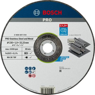 Disque de coupe Bosch WA 36 R INOX BF - Inox, 230mm - Publicité Disque de coupe Bosch WA 36 R INOX BF - Inox, 230mm - Publicité
