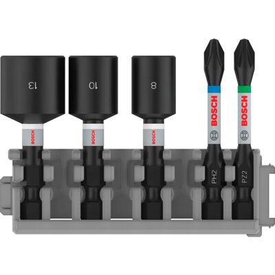 Bosch Impact Control PH2 PZ2 Screwdriver Bit & Tek Nut Set - 5 Pieces Bosch Impact Control PH2 PZ2 Screwdriver Bit & Tek Nut Set - 5 Pieces