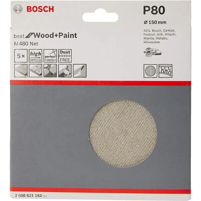 Bosch M480 Discos de Lixamento - 150mm, Grão 80, Pack de 5 Bosch M480 Discos de Lixamento - 150mm, Grão 80, Pack de 5