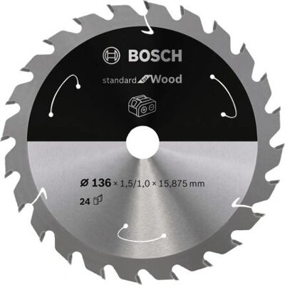 Lame de scie circulaire Bosch - 136mm, 24 dents - Standard pour bois - Publicité Lame de scie circulaire Bosch - 136mm, 24 dents - Standard pour bois - Publicité