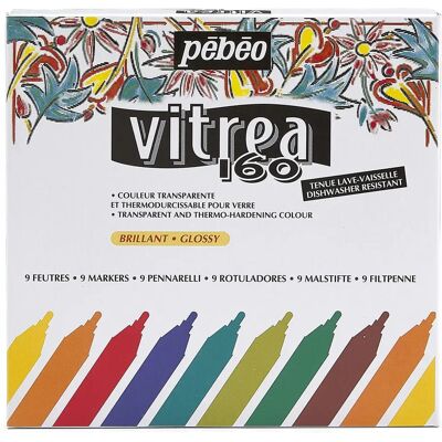 Pebeo Vitrea 160 Glasfärgsmarkörer Set med 9 Färger - Glansfulla Markörer Pebeo Vitrea 160 Glasfärgsmarkörer Set med 9 Färger - Glansfulla Markörer