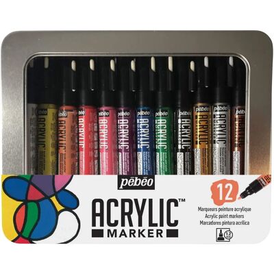 Pebeo - Metallbox Acrylmarker - 12 Markierungen - Mehrfarbig - Künstlerbedarf Pebeo - Metallbox Acrylmarker - 12 Markierungen - Mehrfarbig - Künstlerbedarf