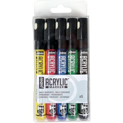 Zestaw 5 markerów akrylowych Pébéo - Wielofunkcyjny, 1,2mm - Materiały artystyczne Zestaw 5 markerów akrylowych Pébéo - Wielofunkcyjny, 1,2mm - Materiały artystyczne