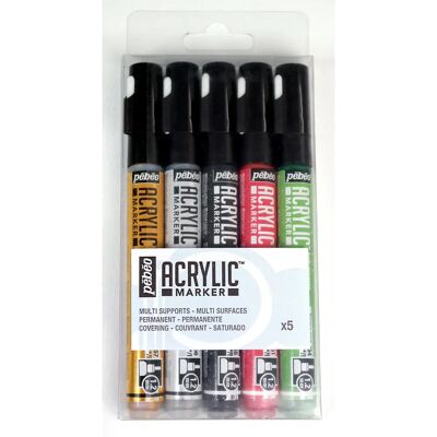 Pébéo Goud/Zwart/Rood/Groen Acrylverfmarkers 5-delig Pébéo Goud/Zwart/Rood/Groen Acrylverfmarkers 5-delig