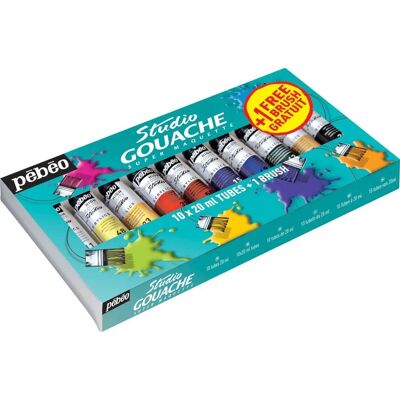 Pebeo Studio Gouache Set - 10x20ml Tubes & Brush Pebeo Studio Gouache Set - 10x20ml Tubes & Brush