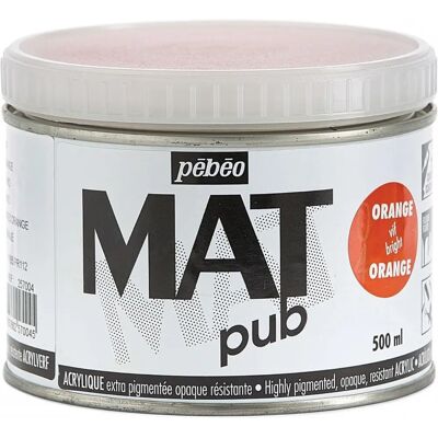 Peinture Acrylique Orange Brillant - Pebeo, Mat Pub, 500ml - Publicité Peinture Acrylique Orange Brillant - Pebeo, Mat Pub, 500ml - Publicité