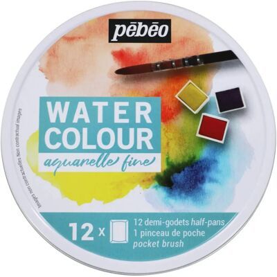 Pebeo Kompakt-Aquarell-Set - 12 Halbpans, Reisetin Pebeo Kompakt-Aquarell-Set - 12 Halbpans, Reisetin
