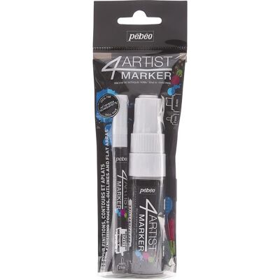 Pebeo White Markers Set of 2 - Art Markers - 2mm & 8mm Nibs Pebeo White Markers Set of 2 - Art Markers - 2mm & 8mm Nibs
